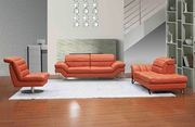 Low-profile contemporary orange leather sofa