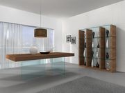 Glass legs/ walnut top ultra-modern dining table