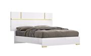 White / gold contemporary glossy king bed main photo