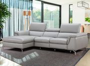Gray color full leather sectional recliner sofa main photo