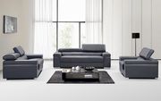 Italian 100% leather sofa in gray w/ adjustable headrests