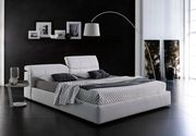 Modern white leather bed w/ storage and platform