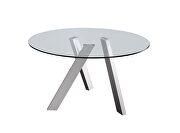 Round clear glass top modern dining table w/ 3 legs main photo