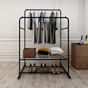 W718 (Black) Garment rack freestanding hanger double rods multi-functional bedroom clothing rack