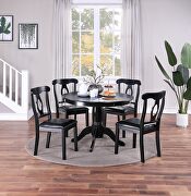 W119 (Black) Black finish classic design 5pc set round dining table and 4 side chairs with cushion fabric upholstery seat