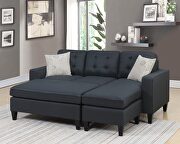 F657 (Black) Black tufted polyfiber reversible 3-pc sectional sofa set