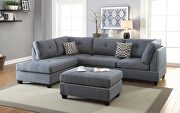 DD674 (Blue) Blue/ gray polyfiber reversible 3-pcs sectional sofa with ottoman