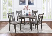 W043 (Dark Brown) 5-pc dining set: dark brown wooden top round table and 4 side chairs in gray fabric