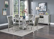 Metallic-like silver and crystal accents round glass top dining table and 4 chairs main photo