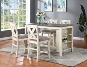 W009 (White) 5pc counter height off-white/cream wooden dining table w/storage shelves and 4 high chairs