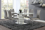 Gray/ white modern sleek design 7-pc dining set table with selfstoring leaf and 6 metal frame chairs main photo