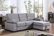 F878 (Gray) Gray velvet fabric sleeper sectional sofa w/ reversible storage chaise