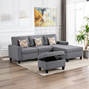 L894 Gray linen fabric 4pc reversible sofa chaise with interchangeable legs storage ottoman and pillows