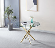 DT616 (Gold) Contemporary round clear dining tempered glass table with chrome legs in gold