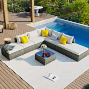 8-pieces outdoor patio furniture sets single sofa combinable beige cushions gray wicker main photo