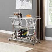 G100 (Silver) Chrome bar cart with wine rack silver modern glass metal frame wine storage