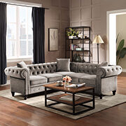 Deep button tufted gray velvet upholstered classic chesterfield l shaped sectional sofa