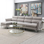 GS033 (Gray) Gray flannel convertible sectional l-shape sofa with left/right handed chaise