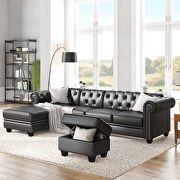 Black pu leather chesterfield sectional sofa set with storage ottoman main photo
