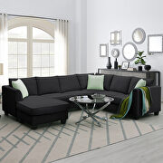 GS008 (Black) Black fabric 7-seats l-shape modular sectional sofa with ottoman