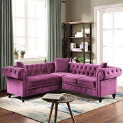 Purple tufted velvet upholstered rolled arm classic chesterfield sectional low back sofa main photo