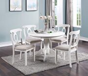 W119 (White) White finish classic design 5pc set round dining table and 4 side chairs with cushion fabric upholstery seat