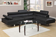 Black faux leather adjustable headrest sectional sofa with right facing chaise main photo