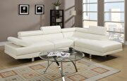 L103 (White) White faux leather adjustable headrest sectional sofa with right facing chaise