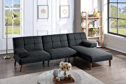Black color tufted  polyfiber sectional sofa with solid wood legs main photo