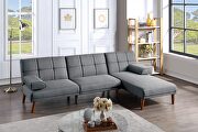 Blue/ gray color tufted  polyfiber sectional sofa with solid wood legs main photo