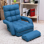 Blue folding lazy sofa floor chair sofa lounger bed with armrests and a pillow