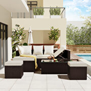 5-piece patio furniture pe rattan wicker sectional lounger sofa set with glass table and adjustable chair main photo