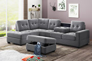 L098 (Antique Gray) Antique gray suede sectional sofa with reversible chaise lounge