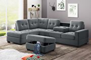 Gray suede sectional sofa with reversible chaise lounge