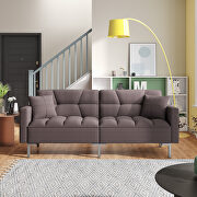 Brown linen upholstered modern convertible folding futon sofa bed