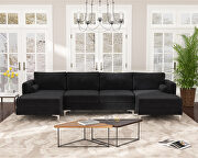 L191 (Black) U-shape upholstered couch with modern elegant black velvet sectional sofa