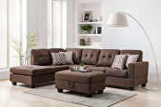 L027 (Chocolate) Chocolate linen reversible sectional sofa with 2 outlets & usb ports