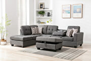 L027 (Gray) Gray linen reversible sectional sofa with 2 outlets & usb ports