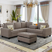 Brown velvet sectional corner l-shape sofa with storage ottoman main photo
