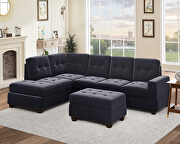 SG008 (Black) Black velvet l-shaped sectional sofa with reversible chaise and storage ottoman