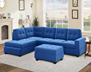 SG008 (Blue) Blue velvet l-shaped sectional sofa with reversible chaise and storage ottoman