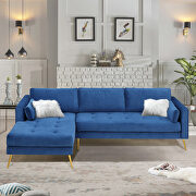 Modern elegant blue velvet sectional sofa with two pillows main photo