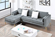 Modern elegant gray velvet sectional sofa with two pillows main photo