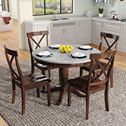 5-pieces set brown solid wood table with 4 chairs main photo