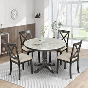 SG003 (Gray) 5-pieces set gray solid wood table with 4 chairs