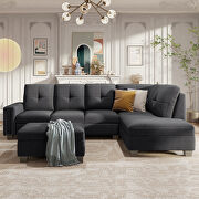 Gray linen l-shape reversible sectional sofa with storage ottoman main photo