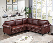 SG003 (Brown) Brown pu midcentury sectional corner sofa l-shape couch