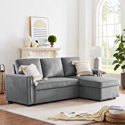 Gray velvet l-shape sleeper reversible sectional sofa with storage chaise main photo