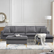 Elegant gray velvet upholstery l-shape sectional sofa with ottoman main photo