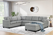 Light gray linen oversized sectional u-shaped sofa with storage ottoman main photo